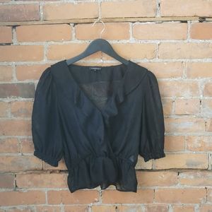 Black Sheer Ruffled Cropped Dynamite Top